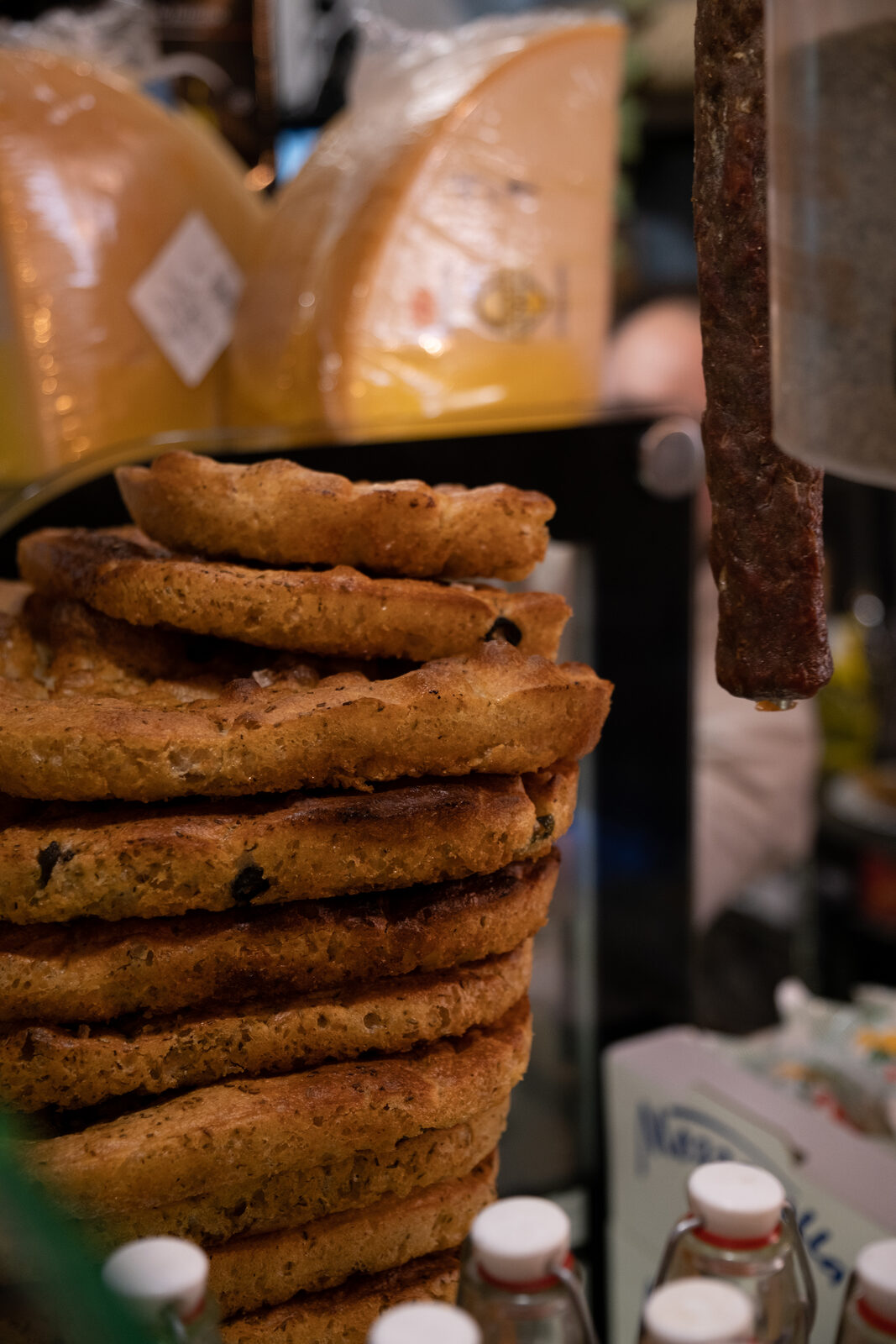 Stack of freshly baked focaccia bread