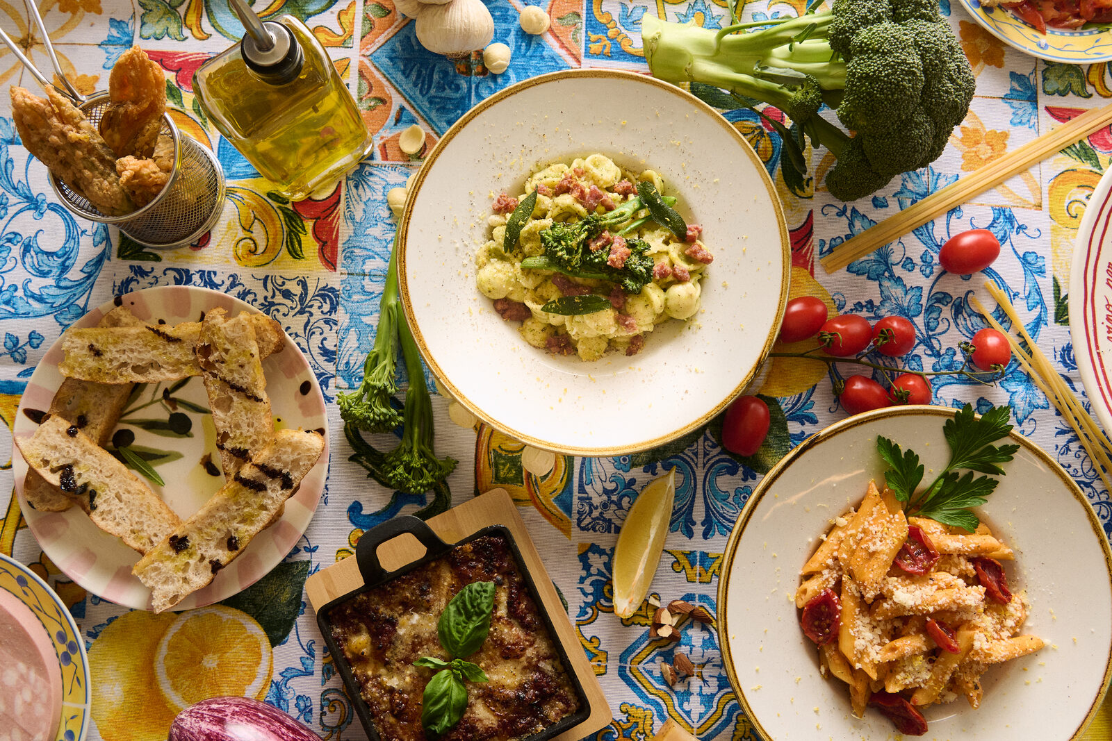 Fresh Italian pasta and antipasti spread at La Posata
